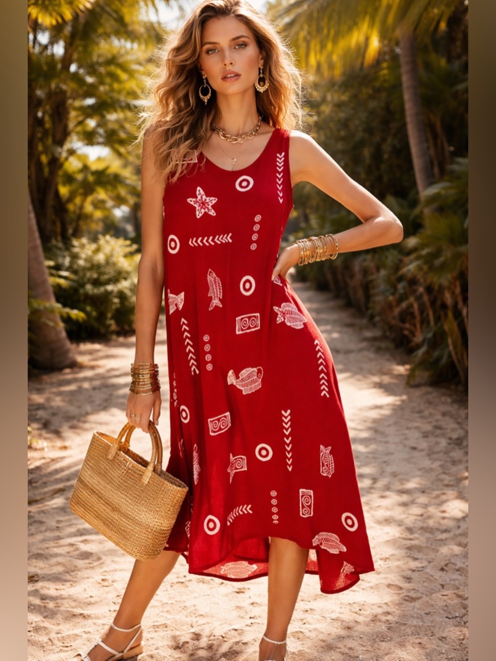 Bold Red Printed Midi Dress | Statement Summer Piece | Size 3X